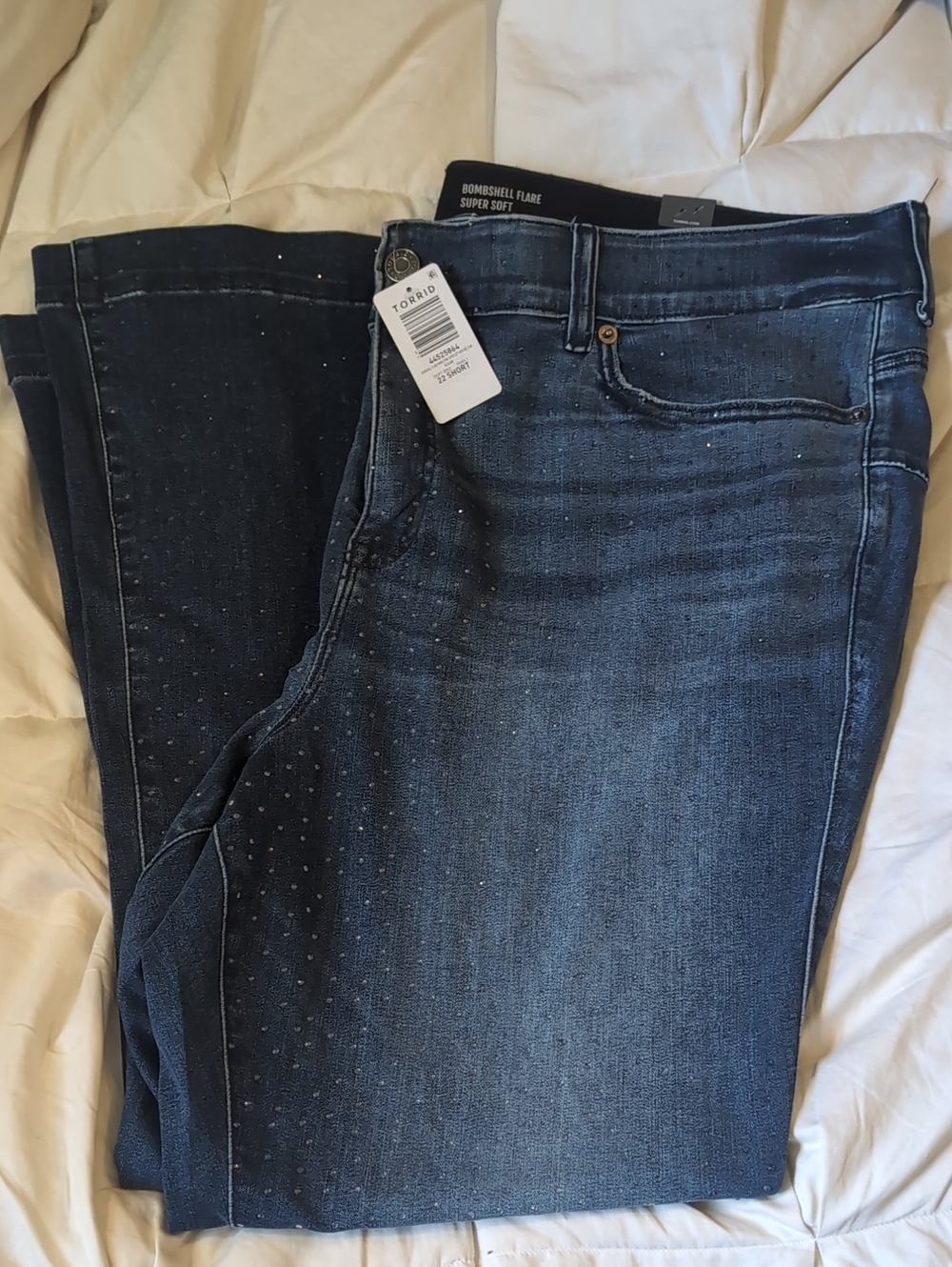 torrid Dark Blue Rhinestone Bombshell Flare Jeans